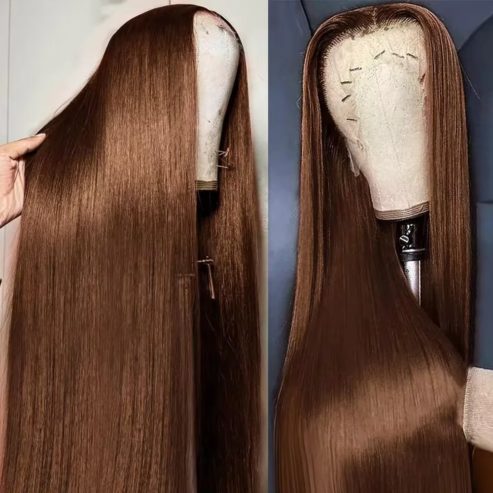 42 في الشوكولاته البني 13x4 Hd الدانتيل الجبهة خصلات الشعر المستعار الإنسان البرازيلي العظام شعر مستقيم شعر مستعار 250 الكثافة preplucked للنساء السود