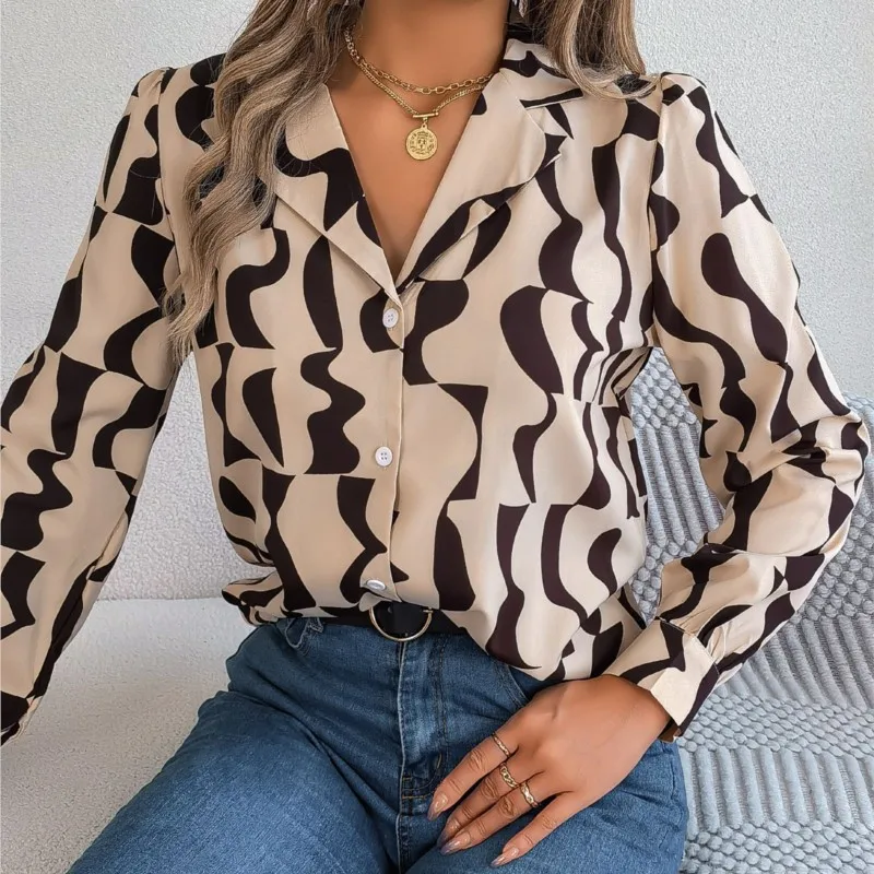 

Women Casual Blouse Long Sleeve Print Office Elegant Work Tops 2023 Ladies Summer Chic Chiffon Button Up Shirt Top Camisa Mujer