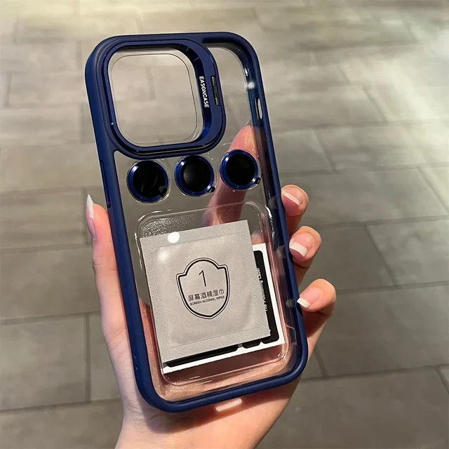 thumbnail image 1 of Funda protectora de anillo de Metal para teléfono móvil, carcasa transparente a prueba de golpes para IPhone 15, 12, 13, 14Pro Max, 11, 1 of 5