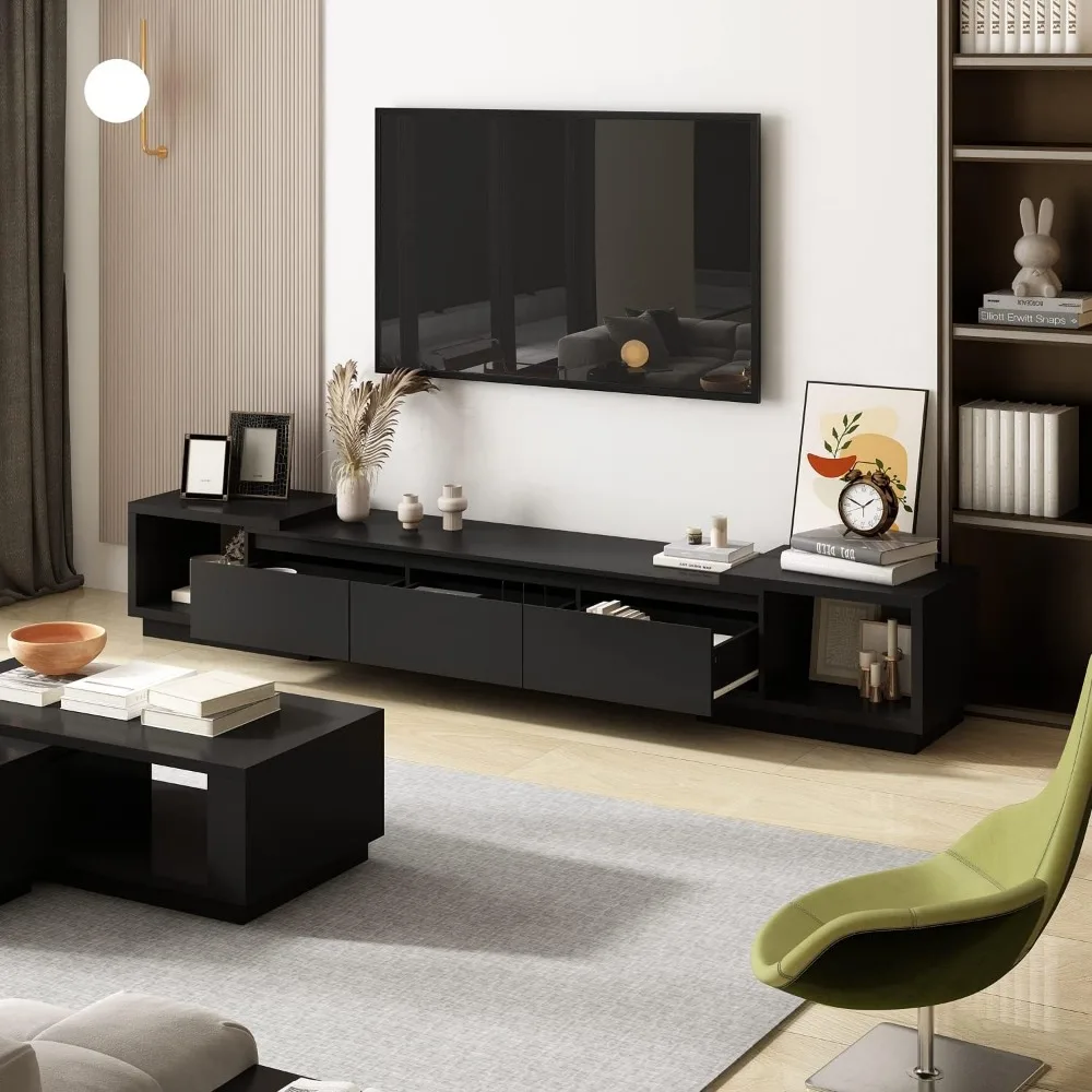 Deformable TV Console with 3 Drawers,Modern Extendable TV Stand in Stretch of65"-106'Wide,Wood Media Gaming Entertainment Center 3
