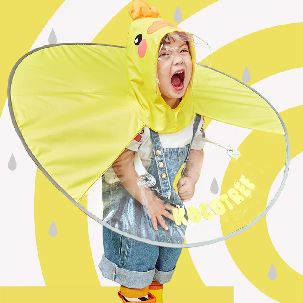 Raincoat Poncho Rain Hat Creative Kids Rain Cover Cute Cartoon Duck UFO Children's Raincoat Boys And Girls Umbrella Hat Windproof Poncho Rain Gear