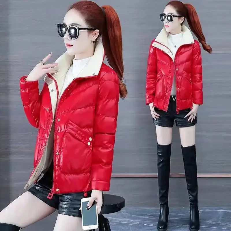 

Женская короткая парка на молнии, красная хлопковая куртка свободного покроя на осень и зиму, 2023