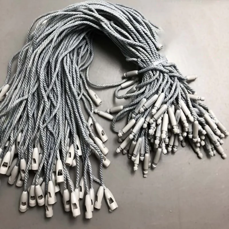 1000개/묶음 플라스틱 태그 20CM 길이 행택 폴리에스터 로프 스트링 스냅 잠금 핀 루프 타이 패스너 의류 가방 태그 카드용