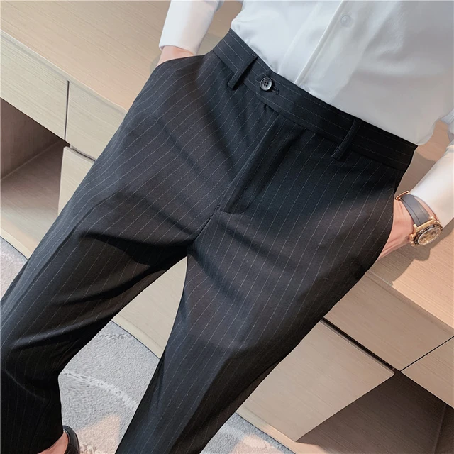 British Pantalon Homme Business Formal Wear Striped Suit Pants For