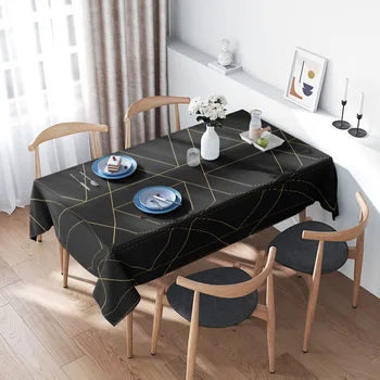 Tovaglia da pranzo di lusso Design geometrico moderno Decorazione da cucina Solido Nero Giallo Oro Copritavolo colorato Rettangolare Sha 1