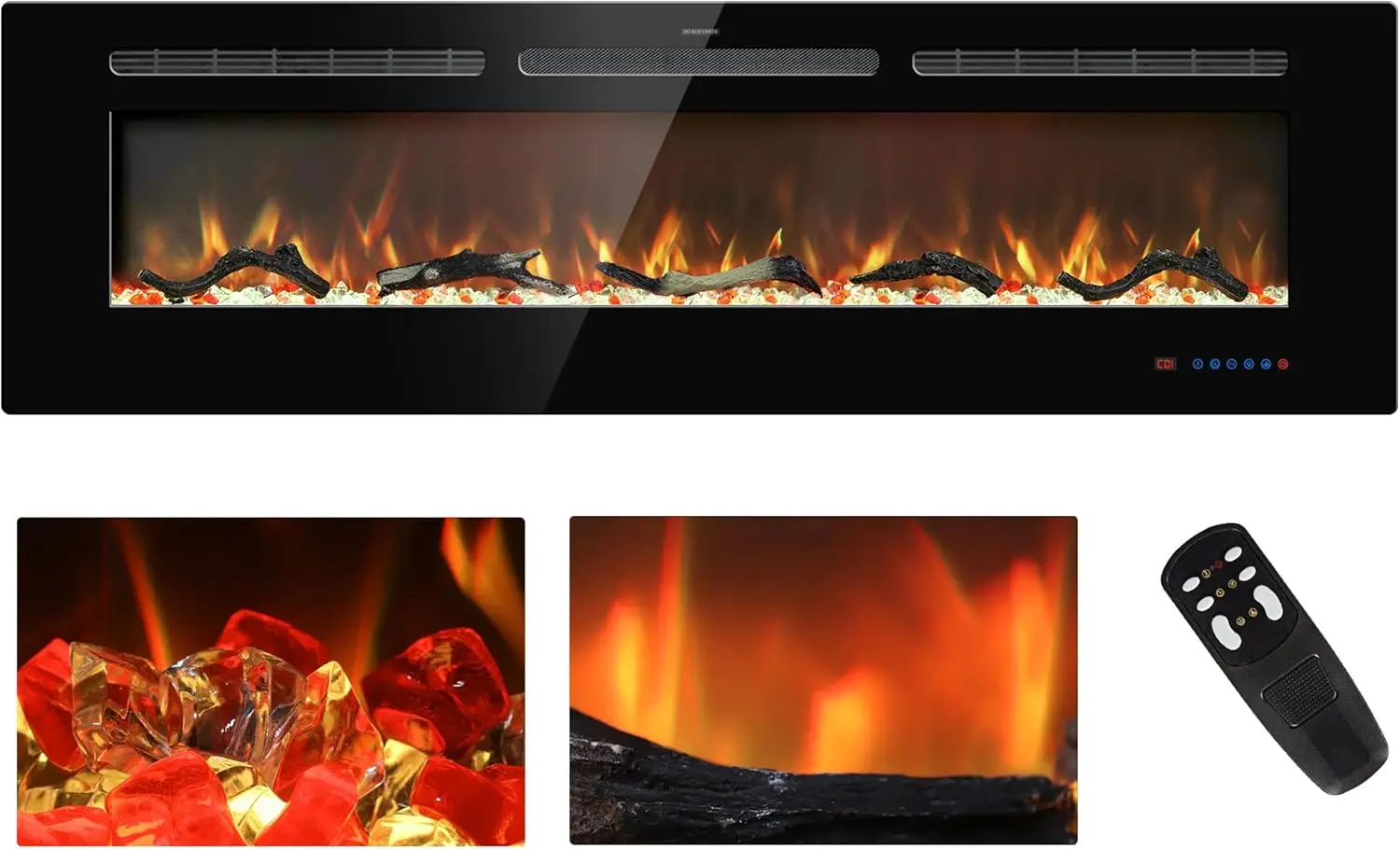 Electric Fireplace Inserts, Recessed and Wall Mounted Fireplace Heater, Linear w/Thermostat, Remote & Touch