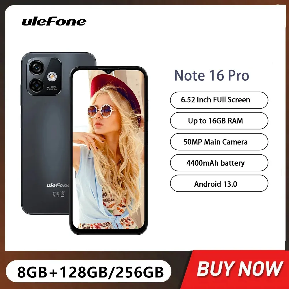 

Ulefone Note 16 Pro 4G Smartphones Octa Core 8GB+128GB/256GB 6.52 Inch HD Android 13 Mobile Phone 50MP Camera 4400mAh Battery