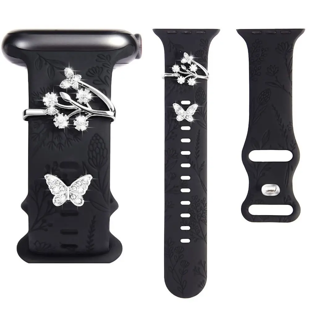 Elegant Diamond-Embellished Metal Watch Band Bracelet with Decorative Charms