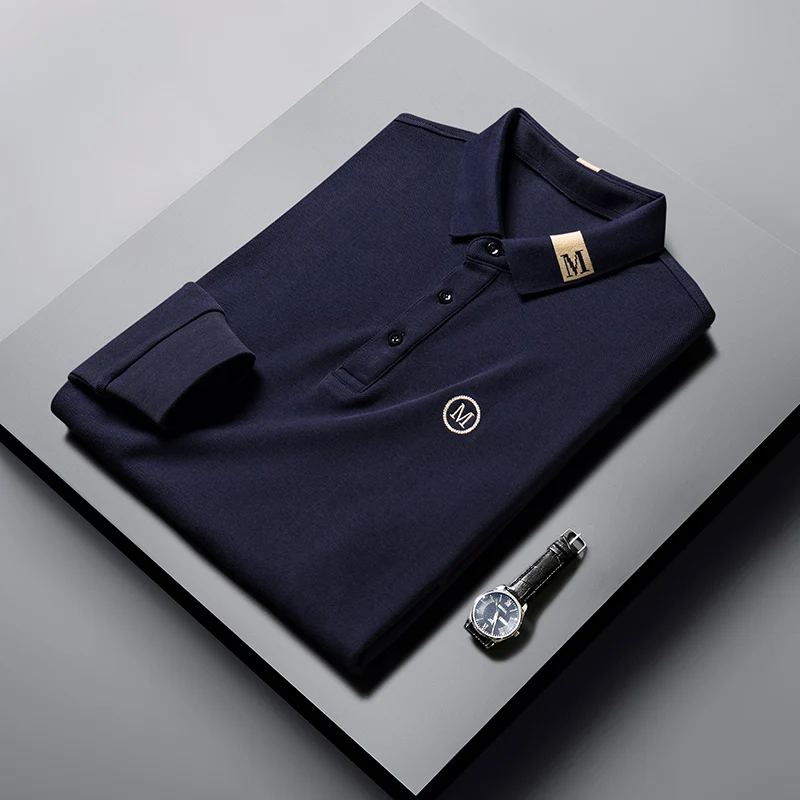 

Высококачественный 100% чистый хлопок мужская рубашка с длинными рукавами поло весенний и осенний воротник модная вышивка корейская футболка