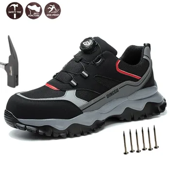 Scarpe da ginnastica leggere e traspiranti con punta in acciaio per uomo Scarpe antinfortunistiche con protezione anti-sfondamento e anti-perforazione Scarpe da lavoro con bottone rotante