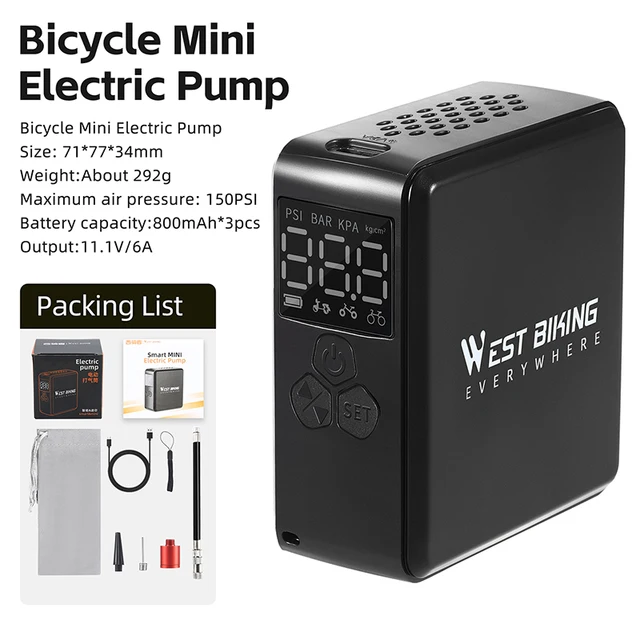 WEST BIKING Mini Electric Bicycle Pump Portable 150PSI TypeC Charging