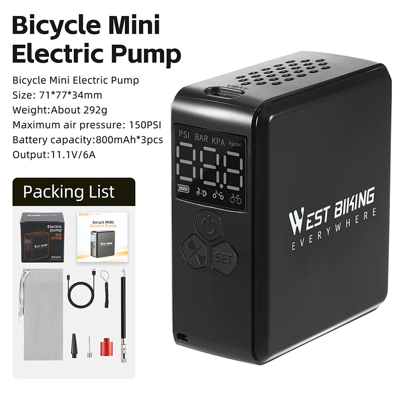 WEST BIKING-minibomba eléctrica portátil para bicicleta, compresor