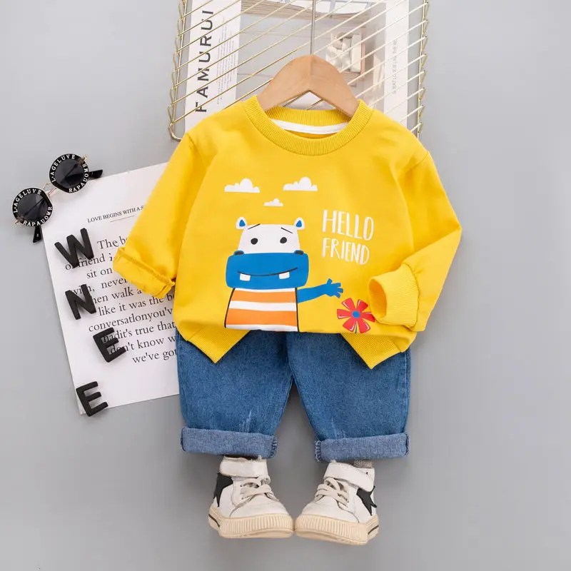 

New Children Clothes Suits Spring Baby Girls Boys Clothing Cartoon Kids Toddler T Shirt Jeans 2Pcs/Sets Infant Costume 0-5 Years