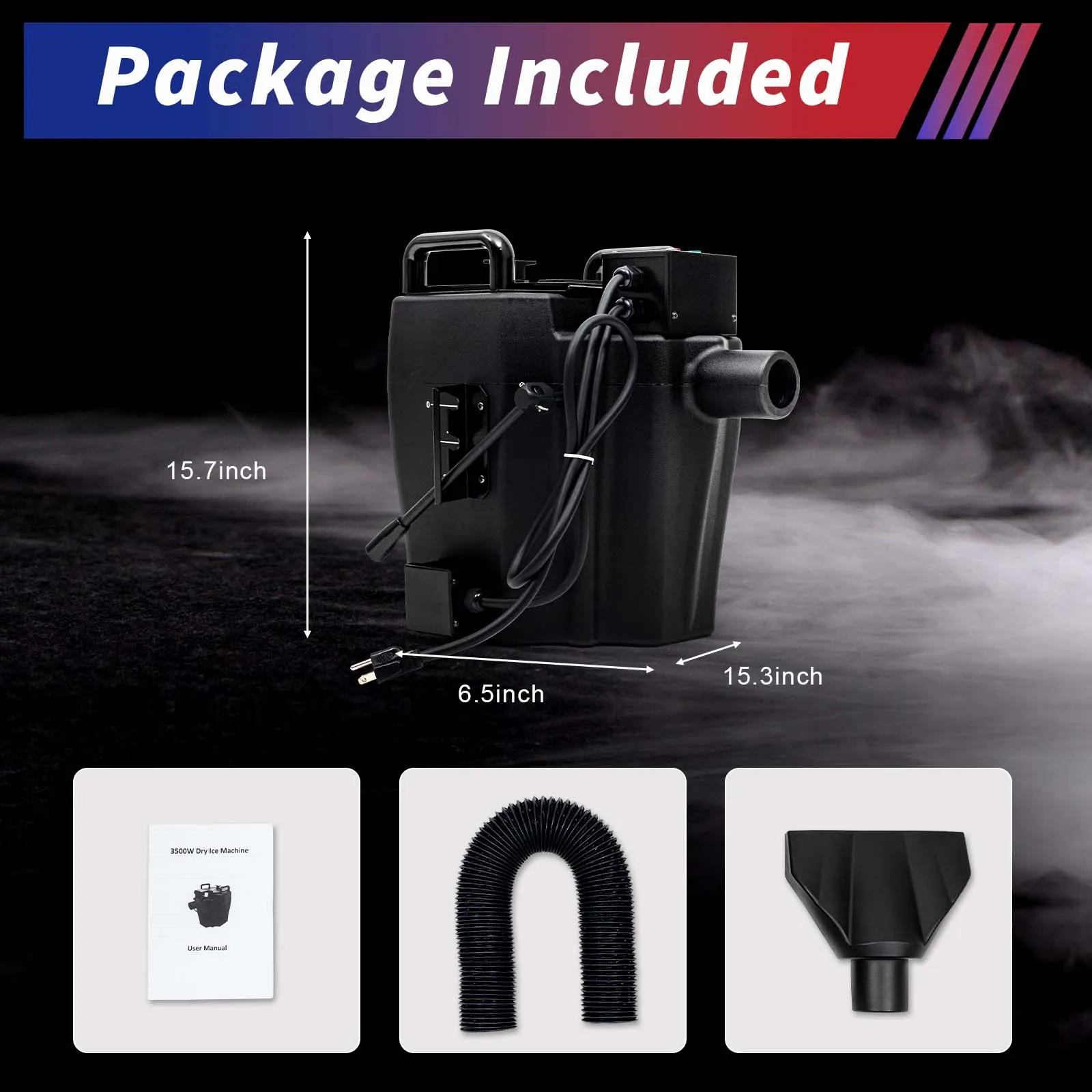 Dry Ice Machine Low Lying Fog Machine 3500W 1614ft&sup2; Coverage 11LBS Large Capacity for Stage Wedding DJ Party