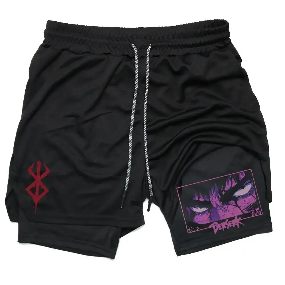 Men's Gym Performance Shorts Anime 2 In 1 Running Quick-Drying Jogging Short Pants Workout Sportswear Yoga Basketball 4
