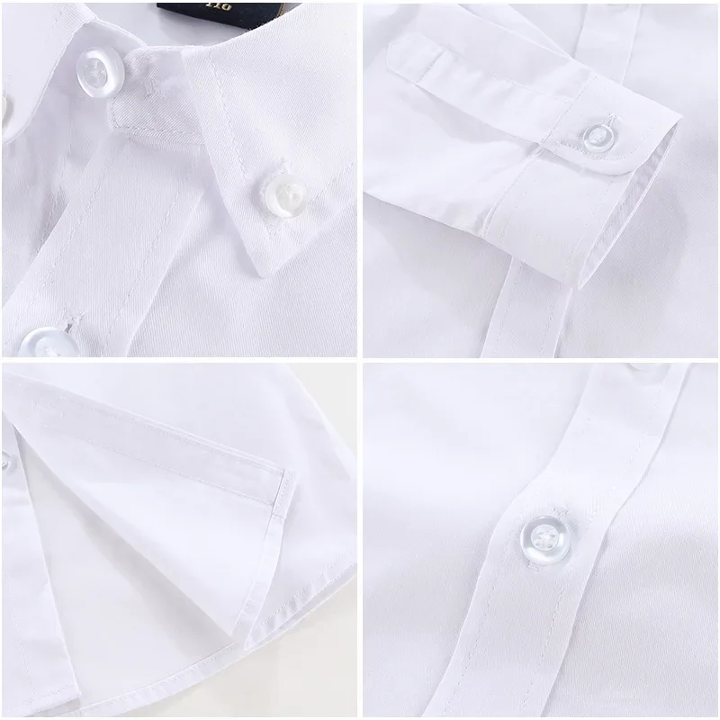 Boys White Shirts Spring Autumn Tops for Kids School Uniform Children T-shirts Cotton Teenager Undershirts Baby Tees 3-14T