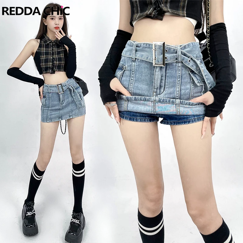 REDDACHiC Skorts Jeans Skirts Women Cargo Pockets Mini Bodycon High