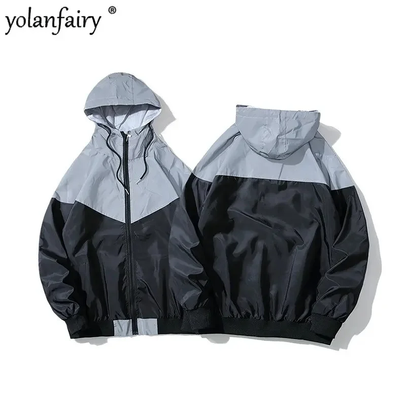 

Patchwork Hooded Coat for Couples Spring Clothing Female and Male Hip-hop Streetwear Sports Autumn Mens Jacket Chaquetas