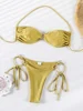 Rinabe Halter Swimwear Thongs Micro Bikini Pleated Swimsuit Bandage Bathing Suit Women Sexy Bikini Cut Out Beachwear Ring Bikini 2