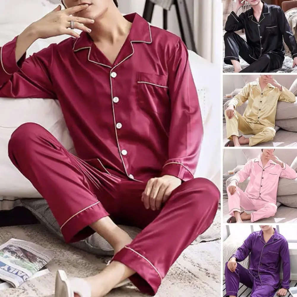 Ensemble de pyjamas pour hommes avec boutons, vêtements de maison confortables, coupe décontractée, document solide, glace, 1 ensemble