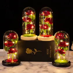Eternal Flower Rose Glass Cover LED Light 3 Rose Artificial Flower In Dome For Christmas Mother's Romantic Valentine's Day Gift