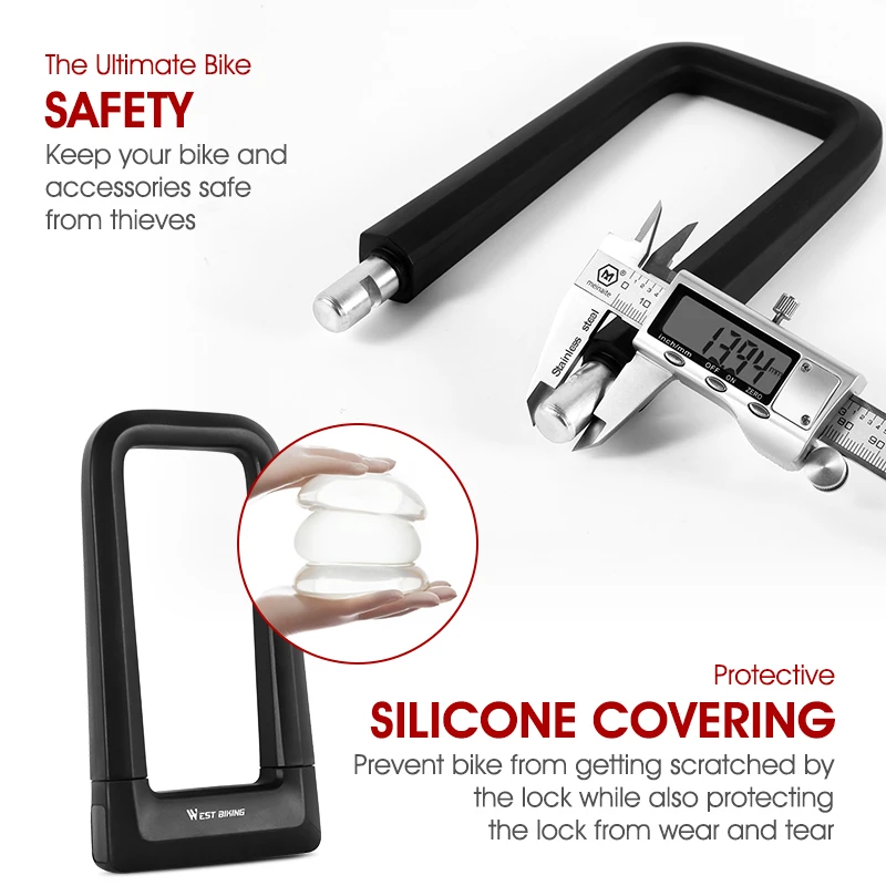 WEST BIKING Bicycle U-lock Thicken Zinc Alloy Anti-theft Safety Lock Motorcycle E-bike Scooter Bike Lock Cycling Accessories