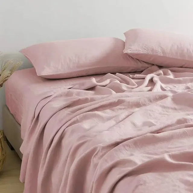 Ensemble de draps en lin 100% lavé, 3 pièces, draps de lit en lin naturel, 2 taies d'oreiller, literie de ferme douce et respirante, drap plat 2