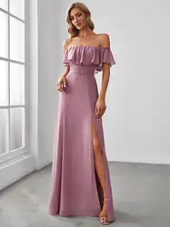 Luxury Sexy Evening Dress Women's Off Shoulder Ruffle Thigh Split Wholesale 2024 Bridesmaid Dresses Vestidos De Gala