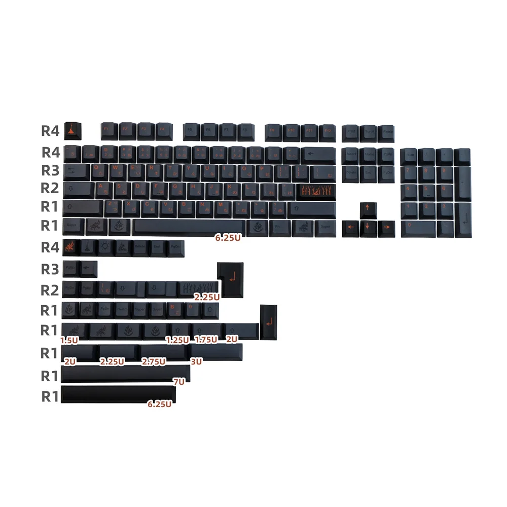 Gmk Cinder Keycap Japonês Preto 142 Chaves Cherry Perfil Dye Subbed Iso Enter para 64 68 75 96 104 108 Teclado Mecânico