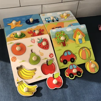 1 pcScratch card for children 3D Puzzle Wooden toys for children Baby Montessori Early education Fruit Cognitive Puzzle Toy 1
