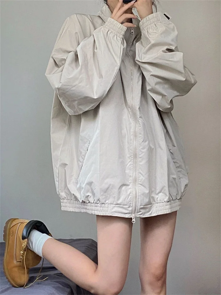 

Y2k Asethetic Women Jacket Korean Fashion Apricot Long Sleeve Femme Veste 2023 Spring Streetwear All Match Harajuku Zipper Coat