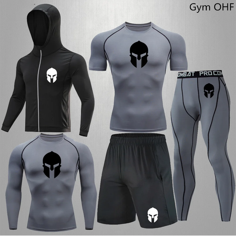 Spartan Men Sportswear Compression Suits Mens Tracksuits Sports Jogging Training Fitness Quick-Dry Gym Clothes Running Sets Men