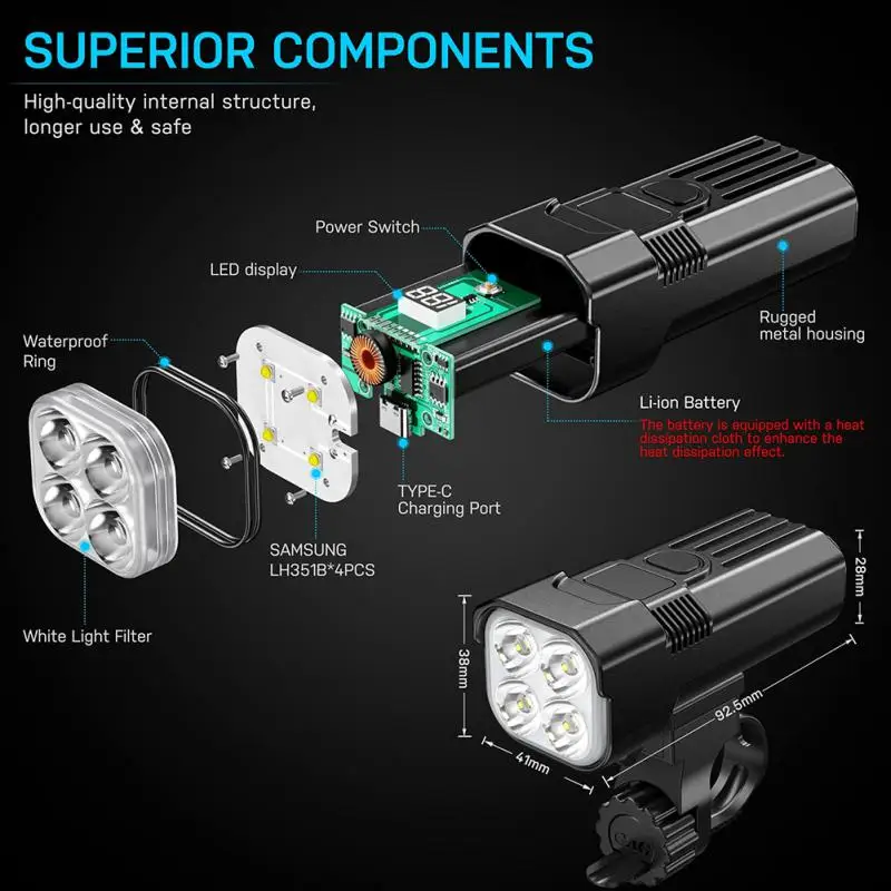 GH40 Vélo Lumière 2000Lumen Super-lumineux Route Vélo Lumière