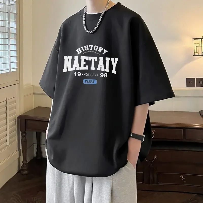 

American Fashion Brand Letter Short Sleeve BoysT-shirt Pure Cotton Hong Kong Style Summer Wear Loose Versatile Casual T-shirt