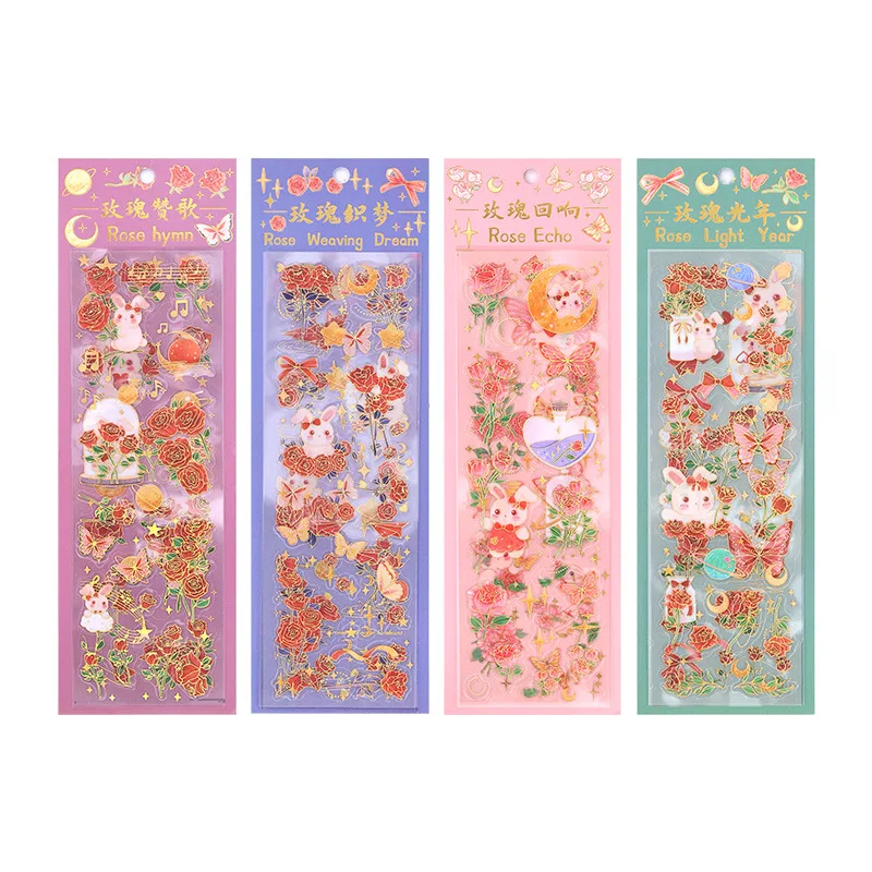 50PCS PVC Stickers Decoupage Card Students Drafting Notebook Decals Rose Scrapbooking Novelties Water Bottles Flowers Phone