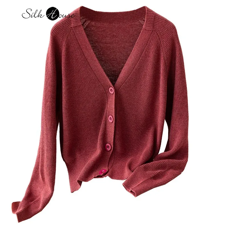 

Mulberry Silk Cashmere Blended Coat Long Sleeve Versatile Sweater Women's Knitted Cardigan New In Early Autumn 2022