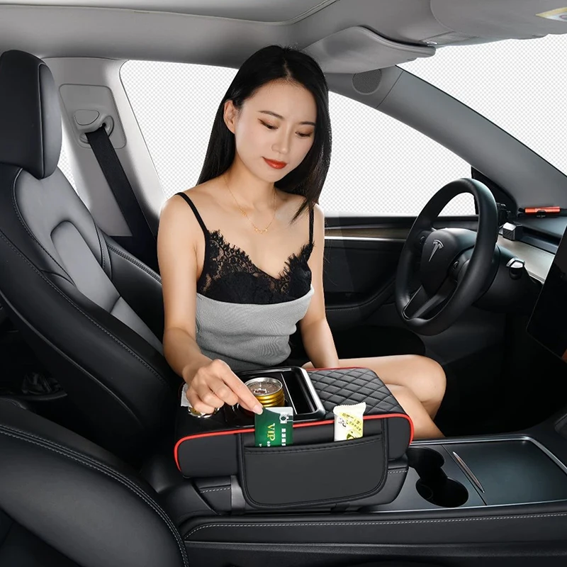 Car Armrest Storage Box, Car Center Console Organizer, Armrest Heightening Cushion With Cup Holder Armrest Storage Organizer Box 4