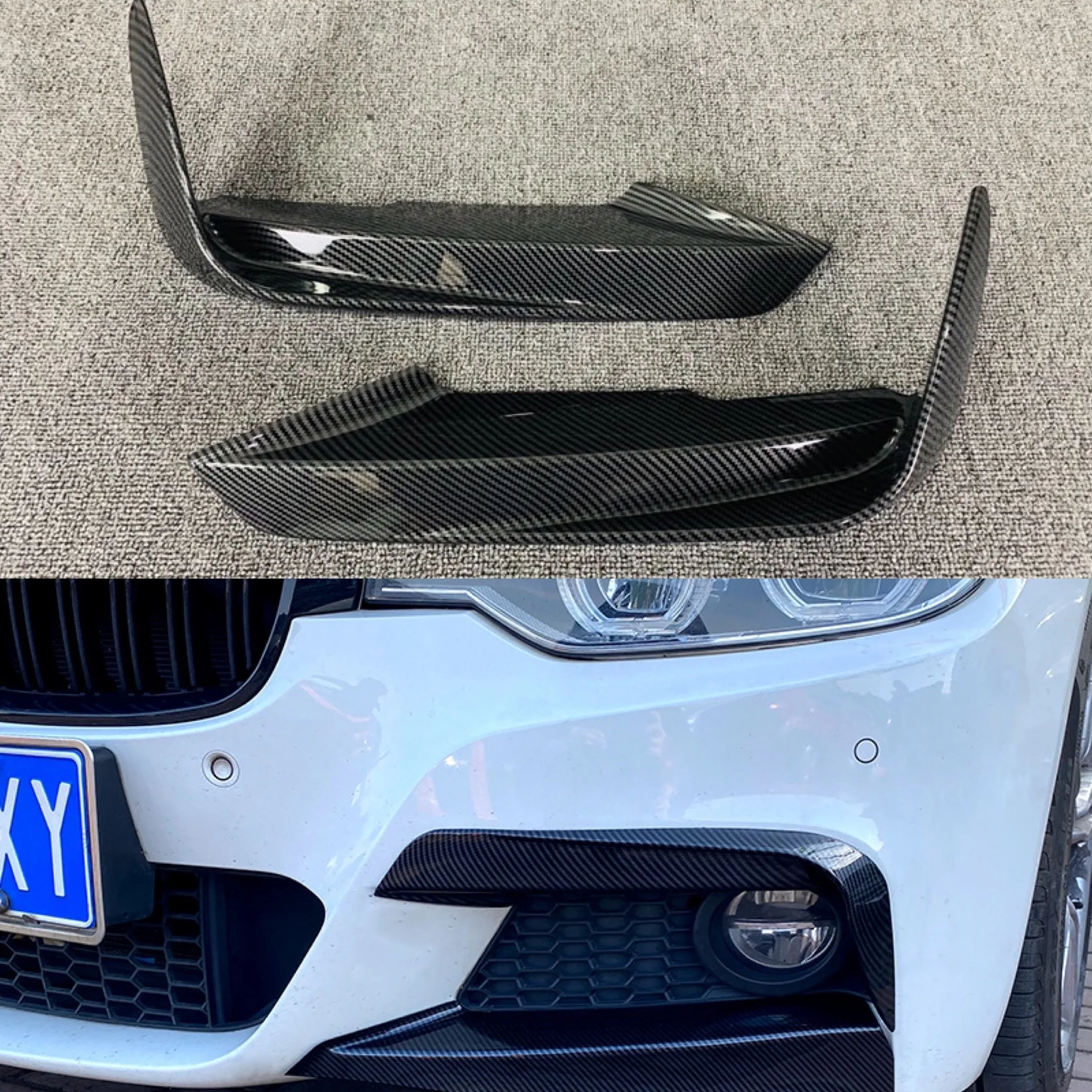 MCBC Tunning ABS Carbon Look Front Bumper Splitter Fog Lamp Fin Front Splitter Fit for BMW 3 Series F30 2013-17 2020111301 