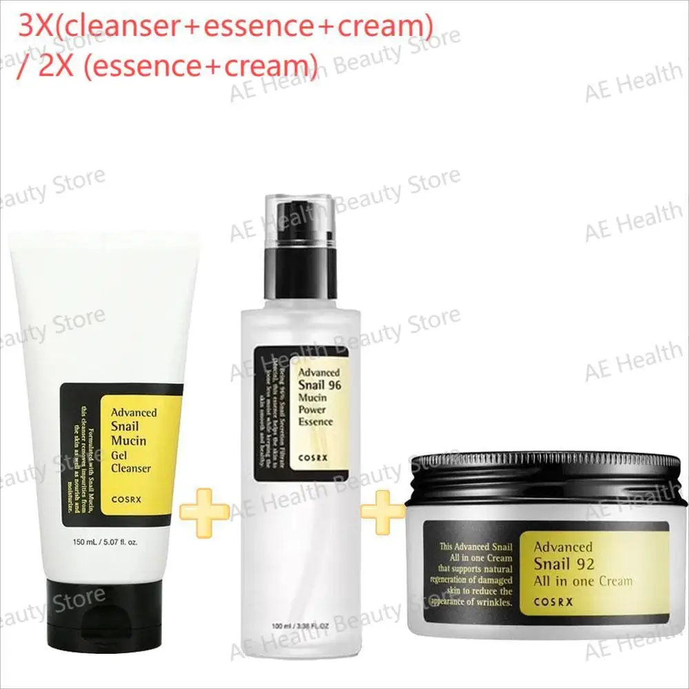 1set Skin Care Set Facial Cleanser Facial Essence 3/2X Advanced Snail 96 Mucin Power Essence/Cleanser/Cream Moisturizing Smoothing Nourishing Korean Cosmetic