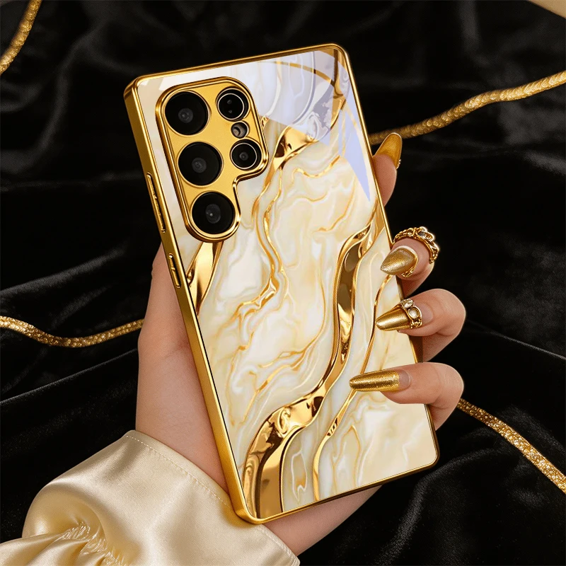 Cream-Gold Ethereal Electroplated Golden Phone Case Back Cover