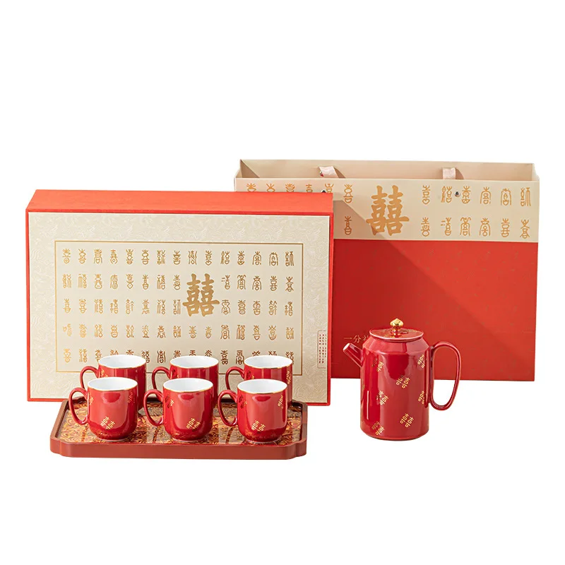 Ceramic Tea Set with Filter, Large Teapot, Tea Cup, Wedding Tray, Bride's Dowry Set, Bride's Hand Gift