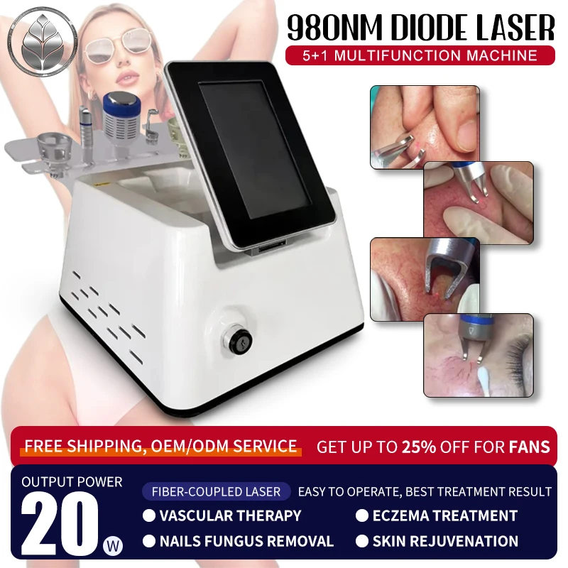 

5+1 980nm Diode Laser Vascular Therapy Spider Vein Removal Machine Blood Vessel Nail Fungus Treatment Beauty Health Equipment