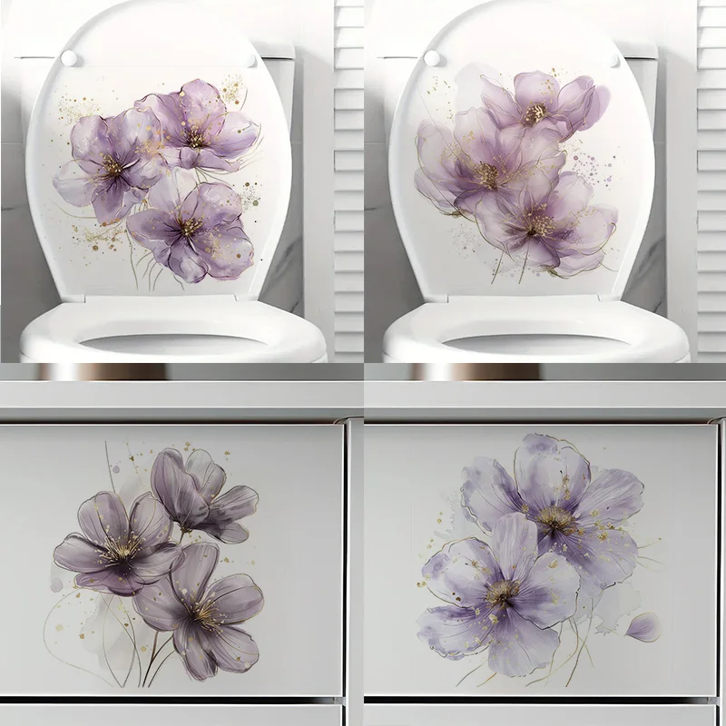 Abstract Purple Flowers Wall Stickers, Toilet Seat Stickers, Bedroom Entrance Living Room Porch Home Decoration Wall Stickers