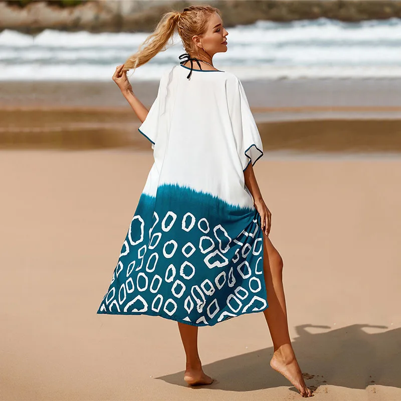 Bohemian Printed Tie Dye Bikini Cover Up Kimono Beach Dress Women Loose Summer Beach Wear Swim Suit Cover Up cardigan
