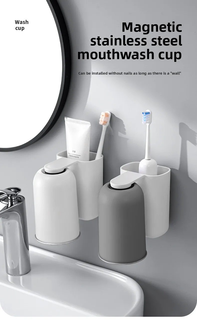 Soporte para cepillos de dientes de acero con vaso magnético_voghion.com