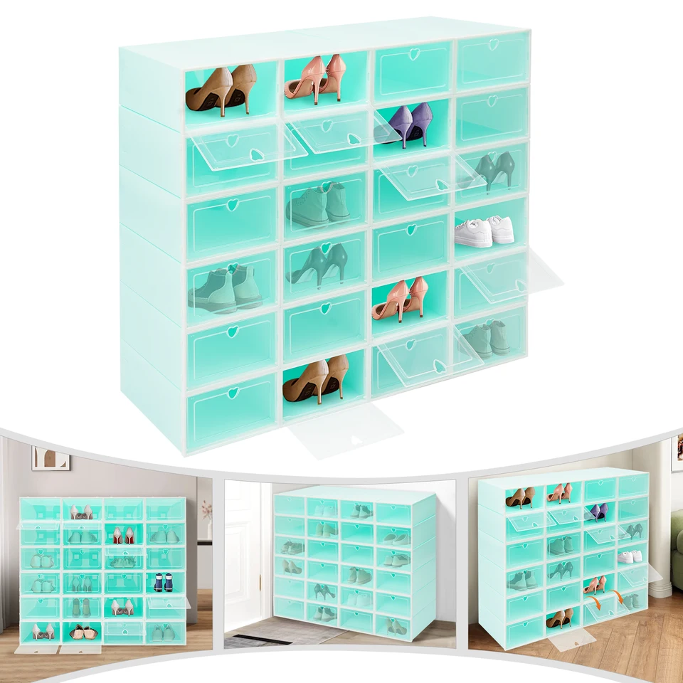 24 Pack Stackable Clear Shoe Storage Boxes