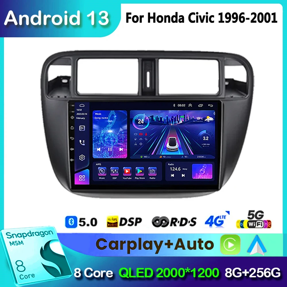 

For Honda Civic 1995 1996-2001 Car Radio Multimedia Player System Android 13 DSP Stereo Carplay Navigation GPS 2din dvd