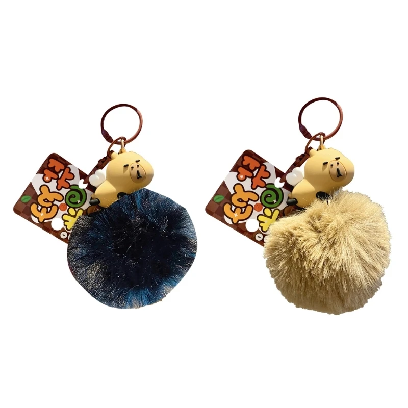 

Capybara Schoolbag Pendant Keychain Furry Pompoms Charm for Toy Machine