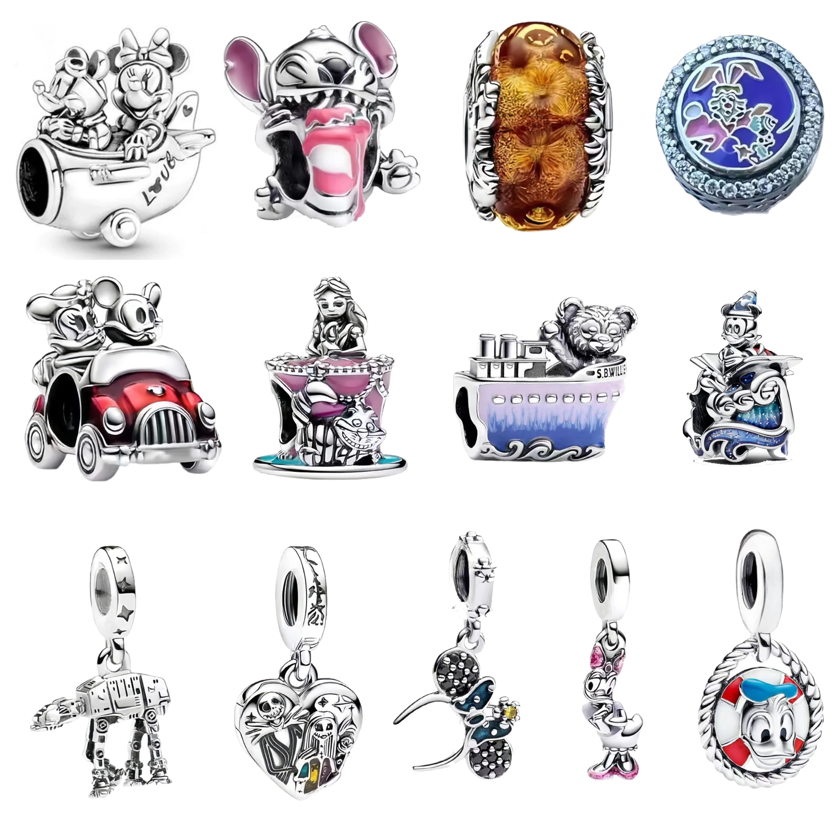 

New Disney 925 Sterling Silver Stitch Birthday Candles Charm Winnie Beads Fit Original Pandora Mickey Bracelets DIY Jewelry Gift