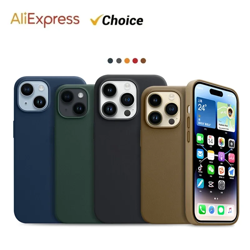 

Оригинальный Apple кожаный чехол для iPhone 15 Pro Max с Magsafe 15Pro, чехол, беспроводная Магнитная Зарядка для iPhone 15 Plus, чехлы